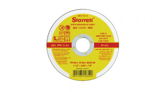 DISCO CORTE INOX 4.1/2" X 1.0MM X 7/8"